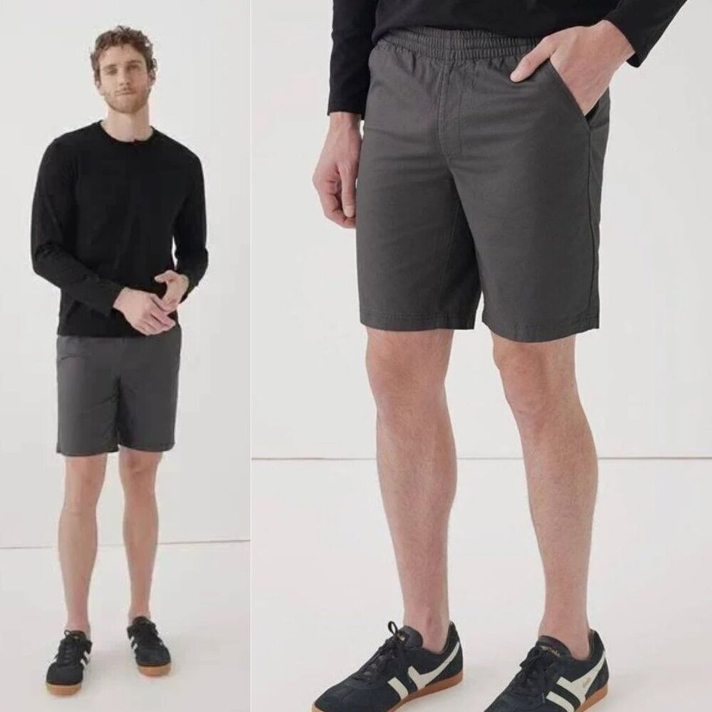 NWT Men's Pact Organic Cotton Linen Pull On Drawstring Shorts Grey Size Large